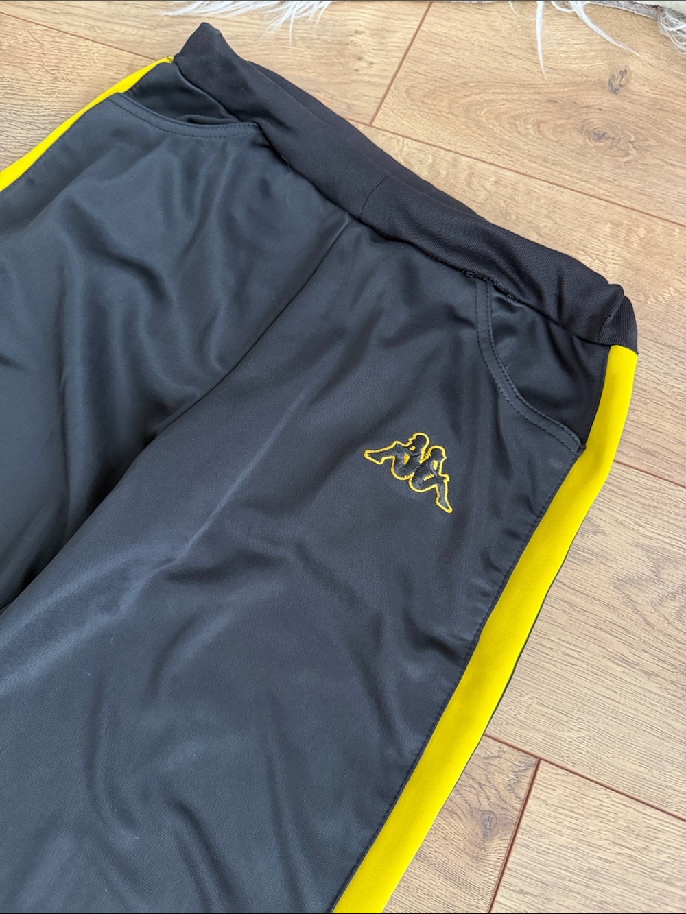 Kappa Black Track Pants with Yellow Stripes